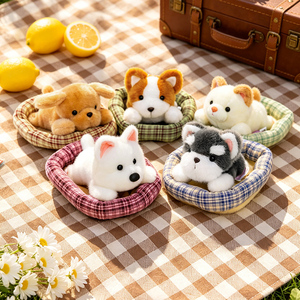 Juego de Peluches de <span class=keywords><strong>Perro</strong></span> Kawaii con Cama a Cuadros, Mini Cachorro Realista de Peluche, Juguete Suave y Adorable, Regalo para Niños - Product Image 2