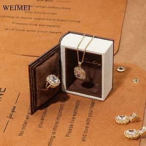 Custom Printed Vintage <b>Book</b> Style Paper Jewelry <b>Box</b> Recyclable for Ring and Necklace Packaging Brown - Product Image 3