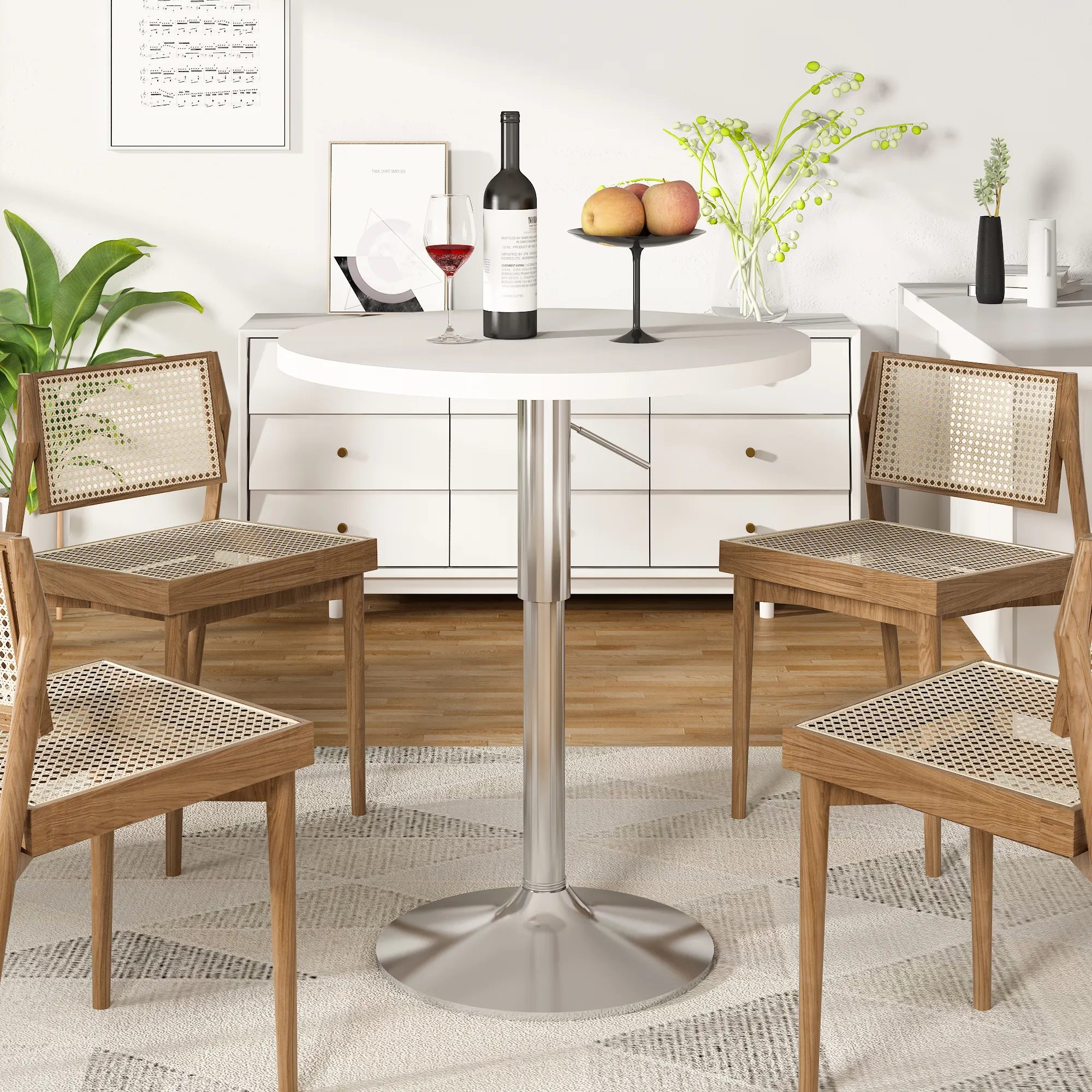 New Arrival Height Adjustable 31.5" Round Dining Table Metal Frame Modern White for Kitchen 360 Degree Swivel Dining Bar Table