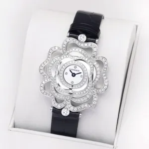 Cadermay Moissanite-Diamantblumen-Design-Elegante Damenuhr wasserdichte Krokodilleder-Maschinenuhren für Damen