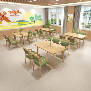 Ensemble salle à manger en bois massif, table rectangulaire et chaises, 4 pièces, durable, pour adultes et personnes âgées, maisons de retraite et restaurants - Product Image 2