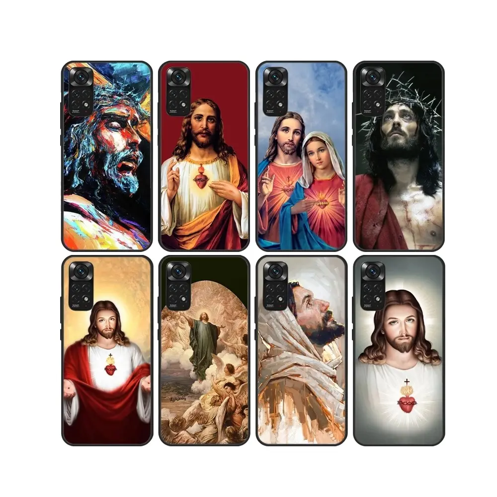 Capa de silicone para Xiaomi Redmi Note 11S 11T 10S 12 13 14 POCO X6 com impressão UV de 1000+ desenhos personalizados Jesus Cristo Deus