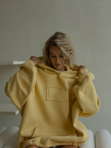 Sudadera con Capucha Extra Grande Personalizada para Mujer, Sudadera Cálida de Forro Polar Grueso, Estilo Casual con Hombros Caídos, Sudadera de Invierno, Directo de Fábrica - Product Image 4