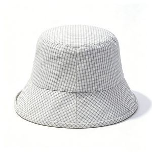 Sombrero de Pescador Unisex de Lona Transpirable con Cuadros Grises Claros, Etiqueta Metálica Personalizada con Logotipo, para las Cuatro Estaciones - Product Image 3
