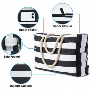 Factory <b>Cheap</b> Customer Design Logo Women's Handbag Beach Bag Striped With Inner Pocket - Product Image 2