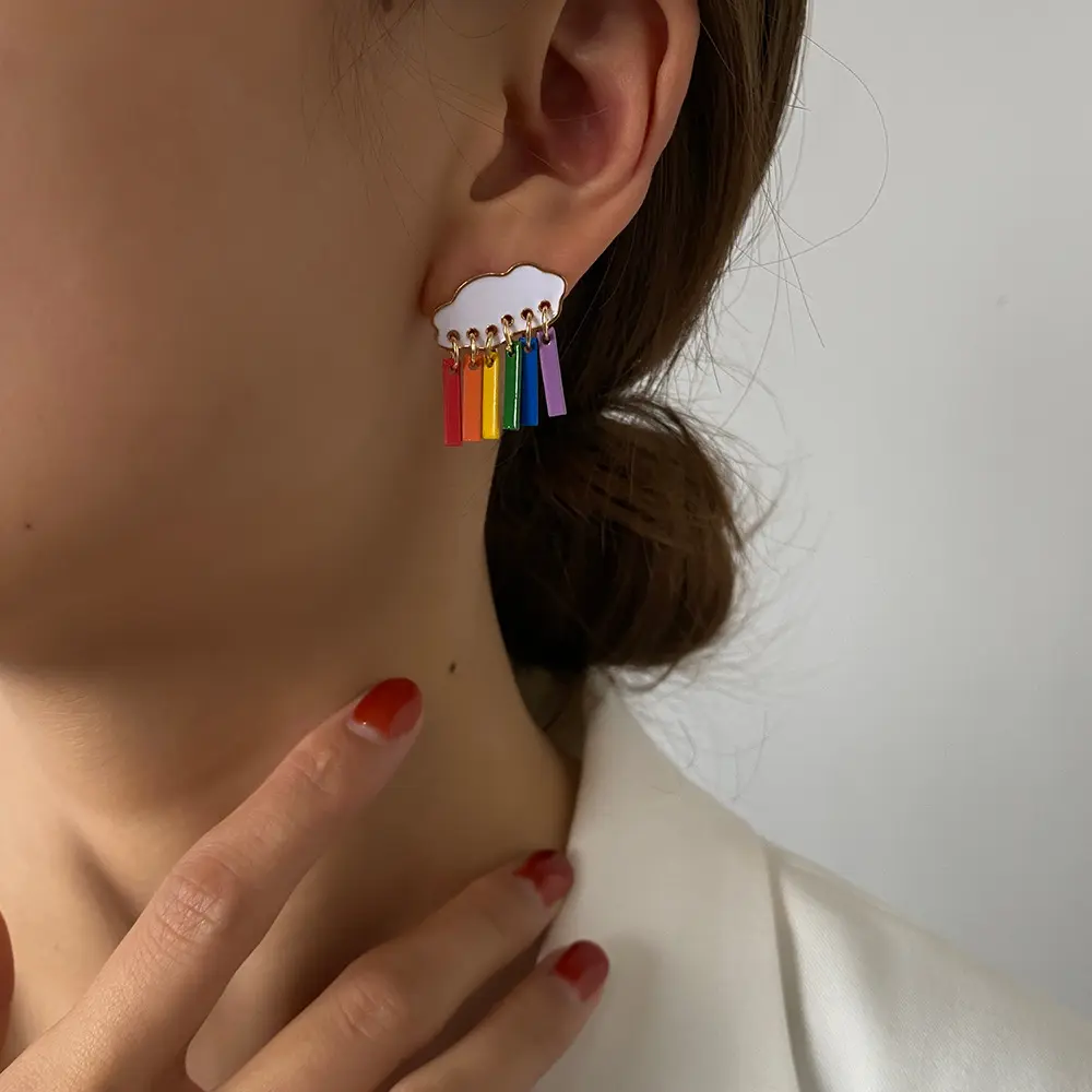 الجملة العصرية جديد تصميم قوس قزح قرط معدني ذو مسمار أزياء قوس قزح أقراط ل المثليين الفتيات