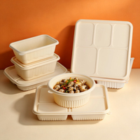 Conteneur alimentaire en amidon de maïs anti-fuite, bol rond jetable avec couvercle pour l'emballage de plats à emporter des restaurants, 1000 ml