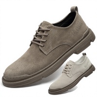 Mocassini Casual da Uomo in Pelle Scamosciata di Suino con Lacci, Scarpe da Lavoro con Tacco Basso, Colore Unico, Traspiranti, con Rialzo Interno