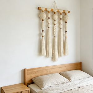 Décoration <span class=keywords><strong>murale</strong></span> minimaliste bohème en macramé <span class=keywords><strong>pour</strong></span> salon, nœuds de gourde tressés, pompons, <span class=keywords><strong>pour</strong></span> entrée et chambre - Product Image 5