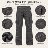 Pantalon cargo noir délavé 100 % coton pour homme, coupe droite, multi-poches, style workwear, streetwear, taille mi-haute, respirant, personnalisable OEM