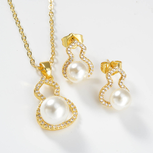 Fashion Wholesale Premium 18k Gold Plated <b>Pearl</b> Zircon Earrings and Pendant Necklace Jewelry <b>Set</b> Women - Product Image 4