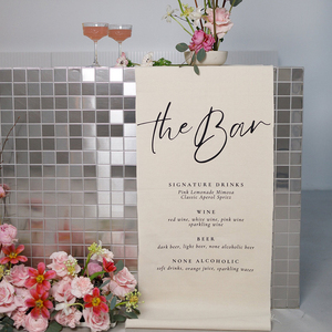 Drapeaux de menu imprimés en lin et coton 100 % biologique OEKO-Tex, invitations de mariage en lin français pour hôtels et mariages - Product Image 1