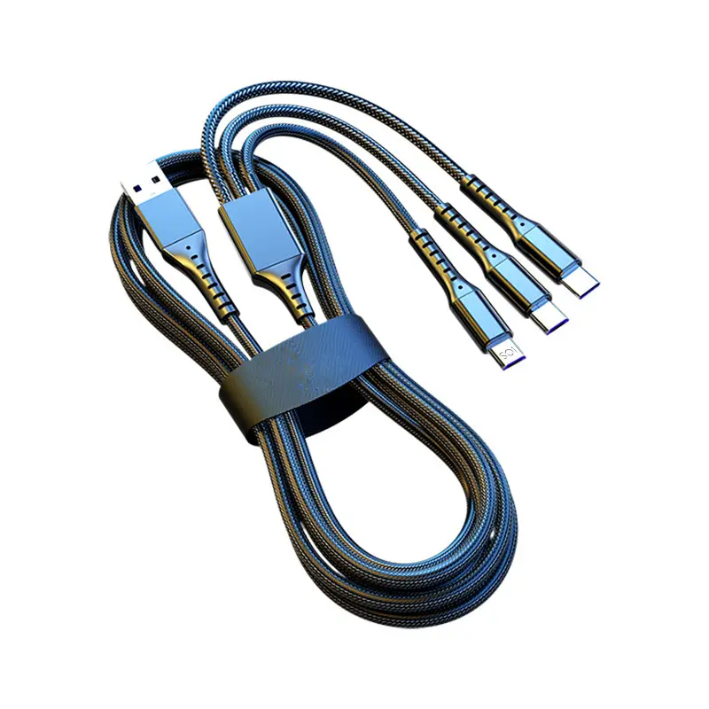 Schnelles 3in1 mehrfaches geflochtenes nylon-handy-ladekabel USB A zu C-Kabel Typ C mikro C 100w usb-Ladekabel schnellladegerät