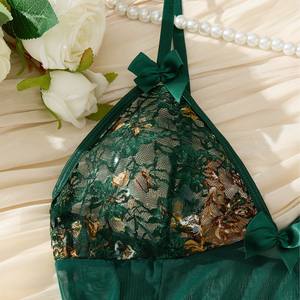 AZA825071浪漫奢华晚装女性性感蕾丝软装丁字裤内衣套装蝴蝶结婴儿透明内衣 - Product Image 4