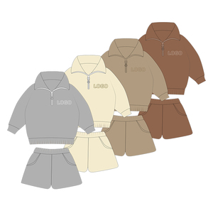 Biểu Tượng Tùy Chỉnh Cô Gái Phù Hợp Với Dây Kéo Áo Thun Dài Tay Áo Tops Quần Short Trẻ Em Trang Phục Trẻ Em Rắn Màu Sắc Quần Áo Đặt Quần Áo Bé - Product Image 6