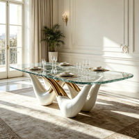 Table à manger de luxe européenne en fibre de verre avec plateau en verre transparent doré, table de salle à manger design moderne