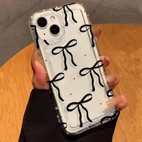 Coque de téléphone antichoc souple et transparente avec nœud cœur pour iPhone 17, 16, 15, 14, 13, 12, 11 Pro Max, 13, 12 Mini, 17 Air, 16e