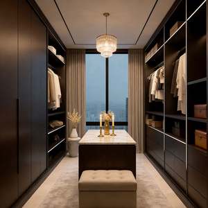 BALOM Customized Luxury Wardrobe System Modern Bedroom Closet <b>with</b> <b>Bench</b> Cabinets Glass Door Wardrobe <b>with</b> Gold Trim - Product Image 5