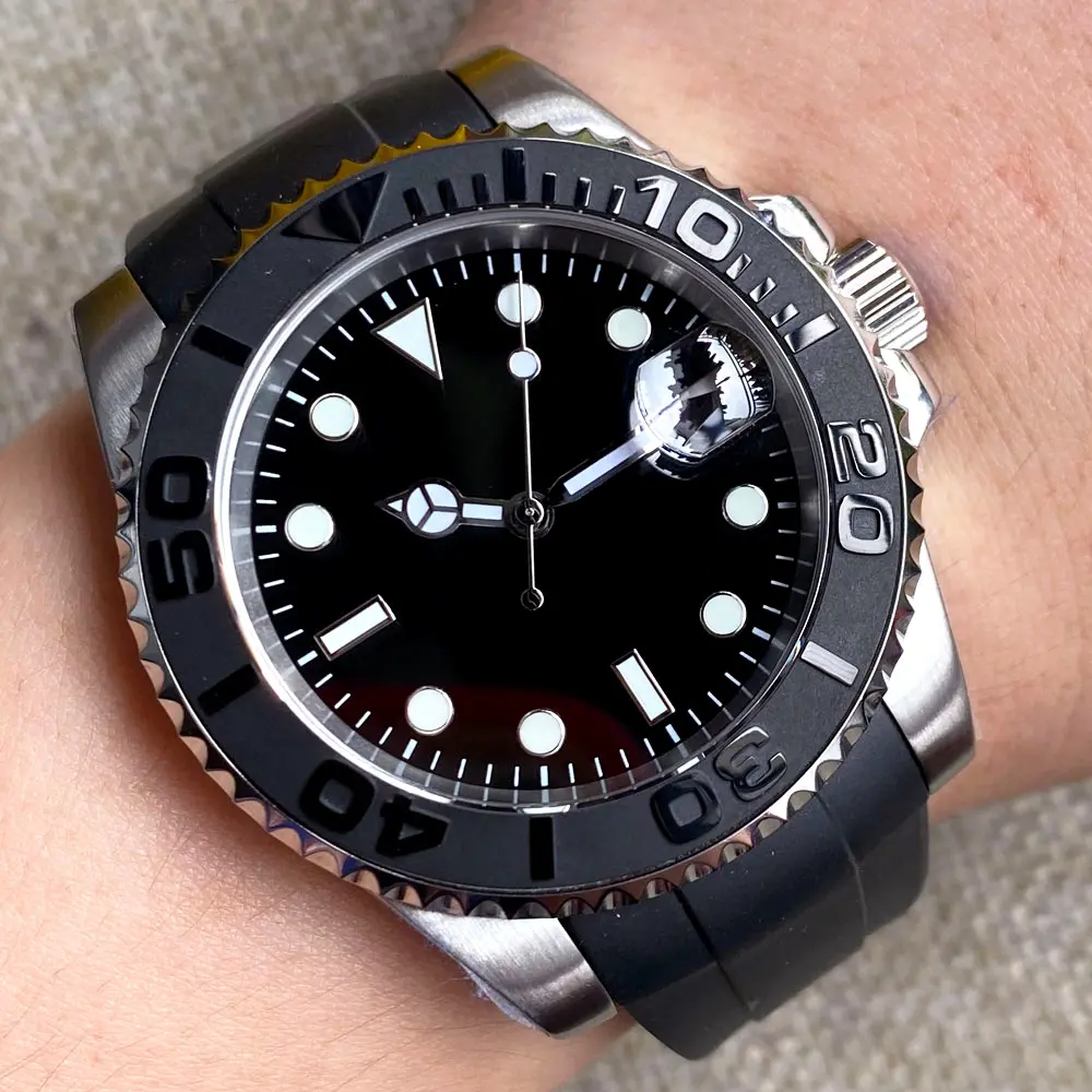 Nologo SUB 200M Wasserdichte mechanische Uhr für Herren NH35A PT5000 MIYOTA Uhrwerk Silikon armband mit gebogenem Ende Sport uhr Reloj