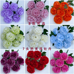 ช่อดอกโบตั๋น 7 หัว สีม่วง ทำจากผ้าไหม ขนาด 34 ซม. สำหรับตกแต่งงานแต่งงานและบ้าน ดอกกุหลาบประดิษฐ์ - Product Image 5