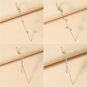 Nouvelle oreille aiguille Wrap chenille crochet boucles d'oreilles pour femmes Surround oreillette diagonale goujon laiton incrusté Zircon Piercing boucles d'oreilles - Product Image 4