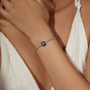 Pulsera de Plata 925 con Diamantes de Corte Esmeralda, Bañada en Rodio, Cadena Geométrica, Joyería Clásica para Uso Diario para Mujer - Product Image 4