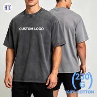 T-shirts pour hommes HIC personnalisés en gros, 230 g/m², 100 % coton, coupe oversize, manches courtes, style vintage, délavé à l'acide, pour l'été