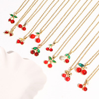 Collier pendentif cerise en zircon plaqué or 18 carats en acier inoxydable hypoallergénique, vente chaude d'usine, ne se décolore pas, pour femmes