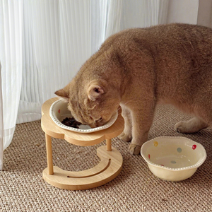 Portable Waterproof Raised Pet <b>Bowls</b> Set Bamboo <b>Stand</b> for <b>Dogs</b> & Cats Adjustable Food/Water Feeder - Product Image 1