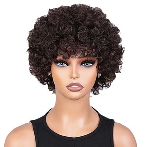 Perruque courte bouclée afro FX-HTA80 pour femmes, noire naturelle, tendance, avec <span class=keywords><strong>frange</strong></span> courte, en <span class=keywords><strong>cheveux</strong></span> humains - Product Image 6