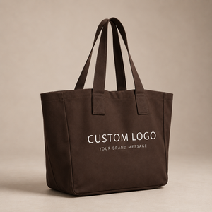 Custom Simple Style Brown Cotton Canvas Shoulderbag Custom Printed/Embroidery Logo Large Capacity Canvas Tote Bag With Zipper - Product Image 2