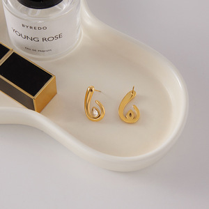 Pendientes Huggie con Forma de Gota de Agua, Engaste de Bisel, Acero Inoxidable, Diseño Geométrico, Joyería de Moda - Product Image 4