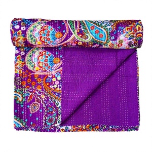 Modern Luxury Hand Embroidered Kantha Block Printed Queen Size Quilt 100% Organic Cotton <b>Patchwork</b> Design Eco-Friendly home use - Product Image 1