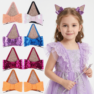 Pinza de Pelo con Orejas de Gato y Lazo Brillante, Pasador de Pelo con Lentejuelas para Niñas, Ideal para Fiestas de Cumpleaños - Product Image 1