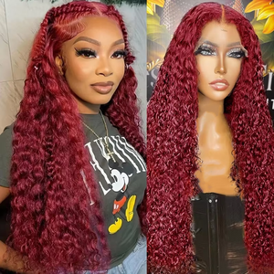 Parrucche Riccioline Ondulate Marroni Colorate con Effetto Acqua, Brasiliane Senza Colla per Lace Front, <span class=keywords><strong>Capelli</strong></span> Vergini con Baby Hair, Parrucca 13x4 Marrone Misto con Highlights - Product Image 5
