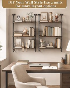 Étagère murale industrielle SENYU avec structure en fer et étagères en bois, design rectangulaire à trois niveaux pour le rangement dans le salon - Product Image 4