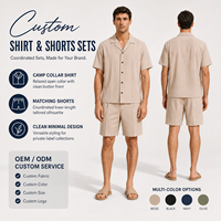 Ensemble chemise et short pour homme, chemise à manches courtes à col campiste boutonnée, short plissé ajusté, fournisseur de marque privée pour l'été