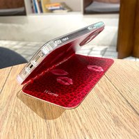 Venta caliente estampado de leopardo Kiss Mark Notebook estilo Flip Phone Case, adecuado para iPhone 12 16 Pro Max