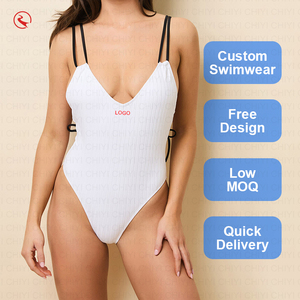 Traje de Baño Personalizado Blanco de Una Pieza, Escote Profundo en V, Espalda Descubierta, Tejido de Punto, Spandex, Poliéster, Ajustado, Secado Rápido, Estilo Mini - Product Image 3