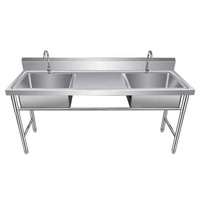 Évier de cuisine professionnel en acier inoxydable 304, 1 ou 2 compartiments, simple ou double bac, avec égouttoir latéral et table de préparation pour restaurant