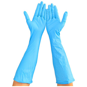Guantes desechables de nitrilo de 18 pulgadas, extendidos y gruesos, resistentes a ácidos y álcalis industriales, guantes de trabajo secos, de caucho azul - Product Image 5