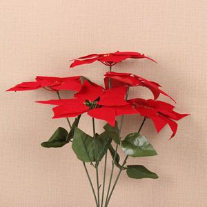 SEASON 7 cabezas Navidad rojo <span class=keywords><strong>Artificial</strong></span> Poinsettia <span class=keywords><strong>flor</strong></span> en <span class=keywords><strong>maceta</strong></span> para Navidad decorar seda Poinsettia <span class=keywords><strong>flor</strong></span> arbusto - Product Image 4