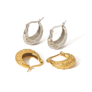 <b>Huggie</b> Earrings Titanium Steel C-Shaped 18K Gold <b>Silver</b> Small Heart Texture Fashion Jewelry for Women - Product Image 4