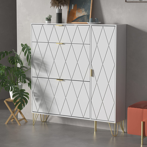 <span class=keywords><strong>Panca</strong></span> Portascarpe <span class=keywords><strong>Bianca</strong></span> con Scarpiera Nascosta, Mobile Moderno in Legno per Ingresso, Arredamento per Soggiorno, Armadio Portascarpe Moderno - Product Image 3