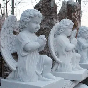 Dekorasi taman batu alam desain baru patung malaikat kecil marmer putih