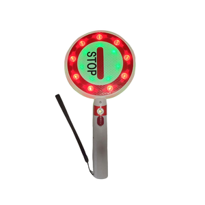 Panneau d'avertissement de circulation LED portable Stop & Go Pagaie de commande flash ronde rouge et verte rechargeable pour usage public - Product Image 2