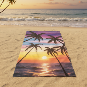 Telo Mare Personalizzato Stile Veneziano YABEE, Asciugatura Rapida, Oversize, Stampa Tramonto Palma, Anti-Sabbia, Super Assorbente - Product Image 4