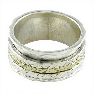 Handmade Latest Designs Two Tone Invisible Setting Unisex <b>Spinner</b> <b>Ring</b> 925 Sterling Silver Engagement Wedding Gift From India - Product Image 1