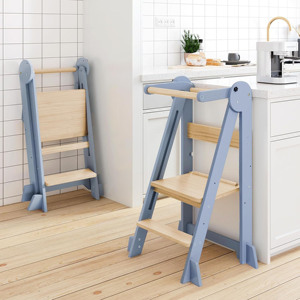 Wooden Kids Learning Tower Foldable Step <b>Stool</b> With Safety Rail For Children Montessori Kitchen Helper Chair Height Adjustable - Product Image 1