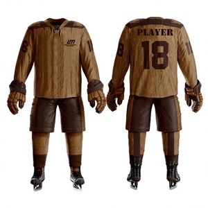 Uniforme de Hockey sobre Hielo Personalizado y Transpirable para Hombre, 100% Poliéster, Diseño con Textura de Madera, Impresión por Sublimación, Equipo de Protección, Talla Adulto - Product Image 1